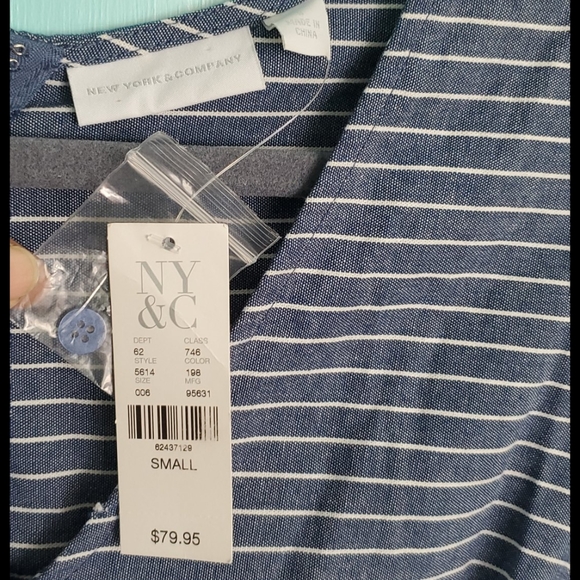 New York & Company Mixed Stripe Jumpsuit- Blue - Picture 12 of 16